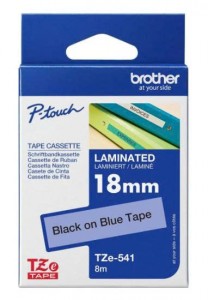 Nhãn in Tze-541 chữ đen nền xanh dương 18mm