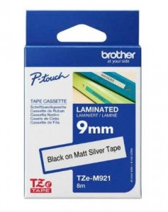 Nhãn bạc mờ Brother TZE- M921 băng tape Chữ đen, nền bạc Khổ rộng 9MM