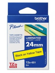 Nhãn in BROTHER TZE-651 băng tape Chữ đen, nền vàng khổ 24MM