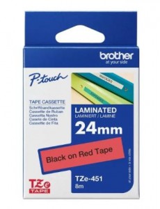 Nhãn in BROTHER TZE-451 băng nhãn chữ đen nền đỏ, khổ rộng 24mm