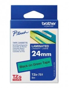 Nhãn in BROTHER TZe-751 băng tape Chữ đen nền xanh lá cây khổ 24MM